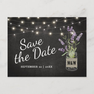Rustic Lavender Mason Jar Lights Save the Date Announcement Postcard