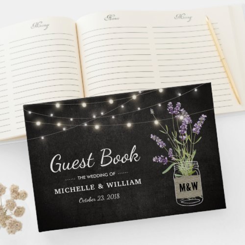 Rustic Lavender Mason Jar Lights Wedding Guest Book