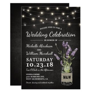 Rustic Lavender Mason Jar Lights Wedding Invitation