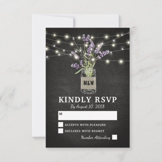 Rustic Lavender Mason Jar Lights Wedding RSVP (Front)