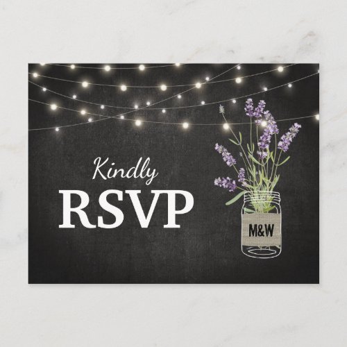 Rustic Lavender Mason Jar Lights Wedding RSVP Invitation Postcard