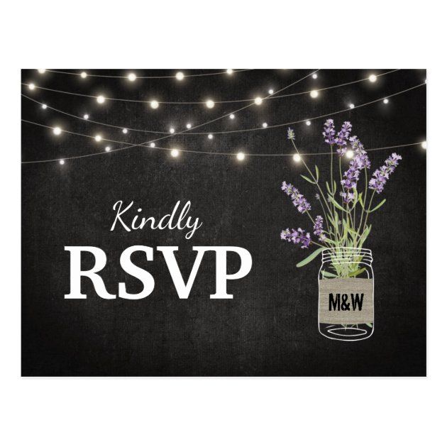 Rustic Lavender Mason Jar Lights Wedding RSVP Postcard