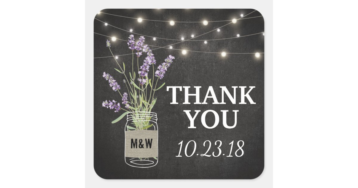 Rustic Lavender Mason Jar Lights Wedding Square Sticker | Zazzle