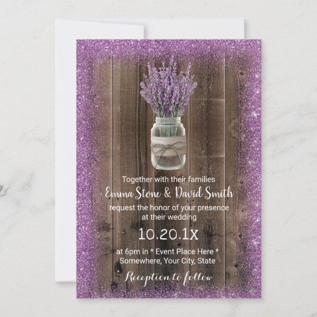 Rustic Lavender Mason Jar Purple Flower Wedding Invitation (Front)