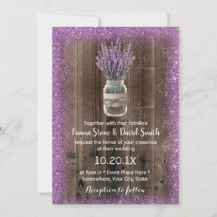 Rustic Lavender Mason Jar Purple Flower Wedding Invitation