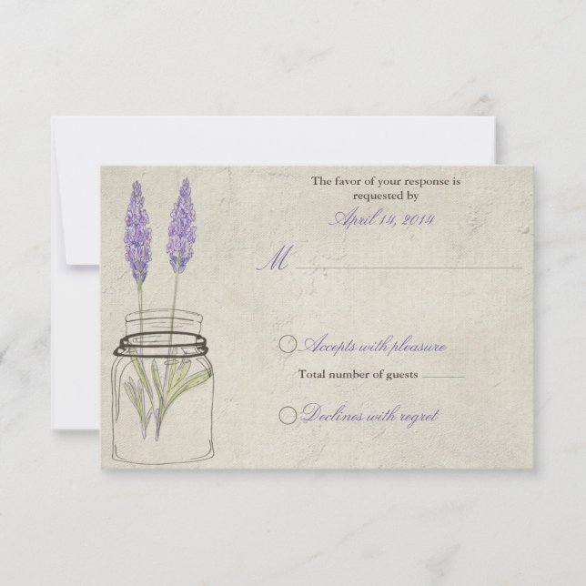 Rustic Lavender Mason Jar RSVP | Wedding Card (Front)