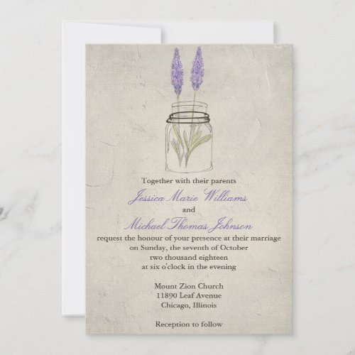 Rustic Lavender Mason Jar | Wedding Personalized Invites