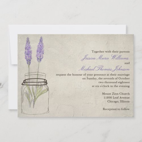 Rustic Lavender Mason Jar | Wedding Personalized Invite