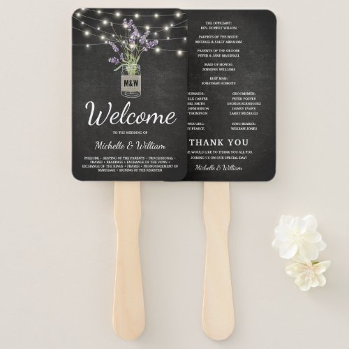 Rustic Lavender Mason Jar Wedding Program Hand Fan