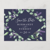 Rustic Lavender | Navy Blue Save the Date Postcard (Front)