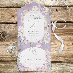 Rustic Lavender & Pink Pastel Floral No Dinner All In One Invitation