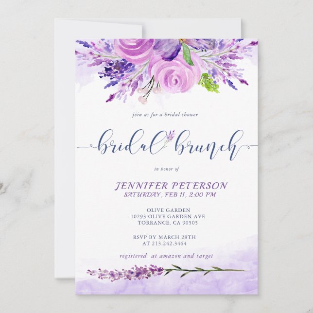 Rustic Lavender Purple Bridal  Brunch invitation (Front)
