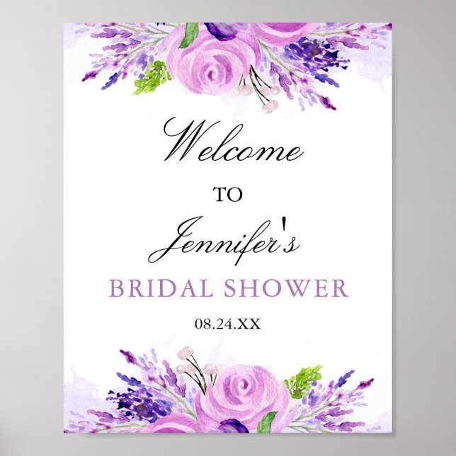 Rustic Lavender Purple Bridal Shower Welcome Poster (Front)