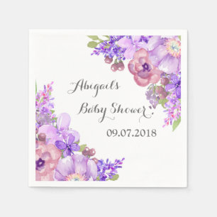Rustic Lavender Purple Floral Baby Shower Napkins