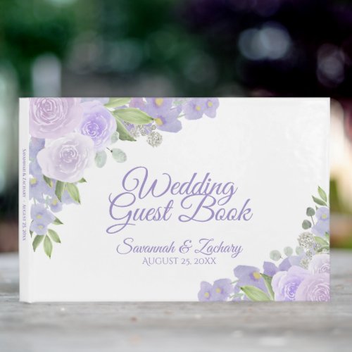 Rustic Lavender Purple Floral Boho Chic Wedding Guest Book