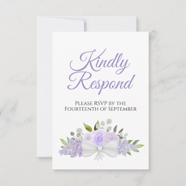 Rustic Lavender Purple Floral Bouquet Wedding RSVP Card (Front)