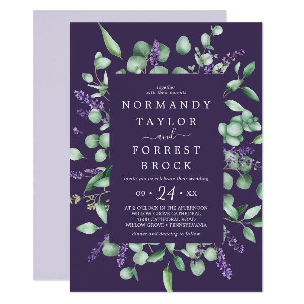 256870816688903006 Rustic Lavender | Purple Floral Frame Wedding Invitation
