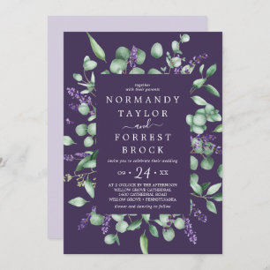Rustic Lavender   Purple Floral Frame Wedding Invitation