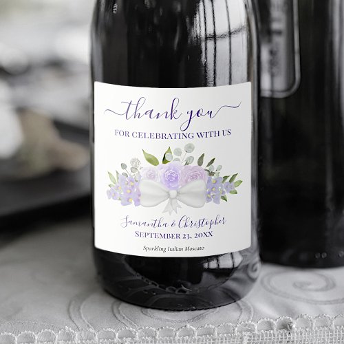 Rustic Lavender Purple Floral Wedding Thank You Sparkling Wine Label