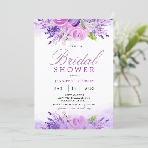 Rustic Lavender Purple Flowers Bridal Shower Invitation Zazzle