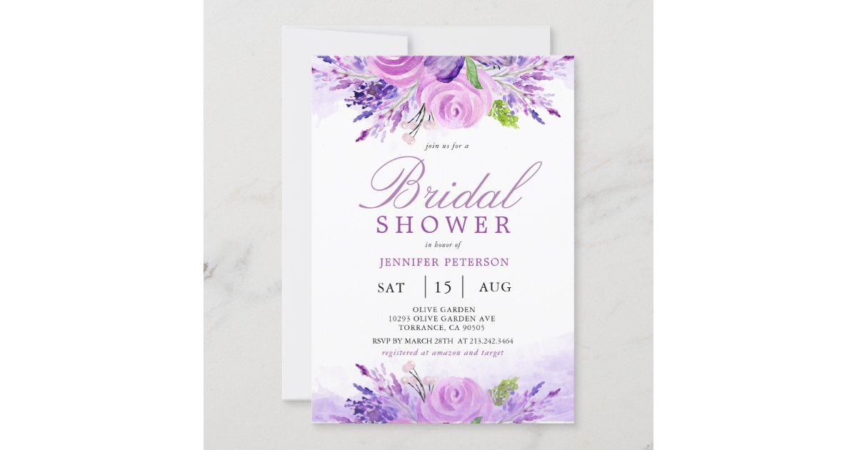 Rustic Lavender Purple Flowers Bridal Shower Invitation Zazzle