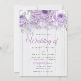 Rustic Lavender Purple Flowers Wedding Invite