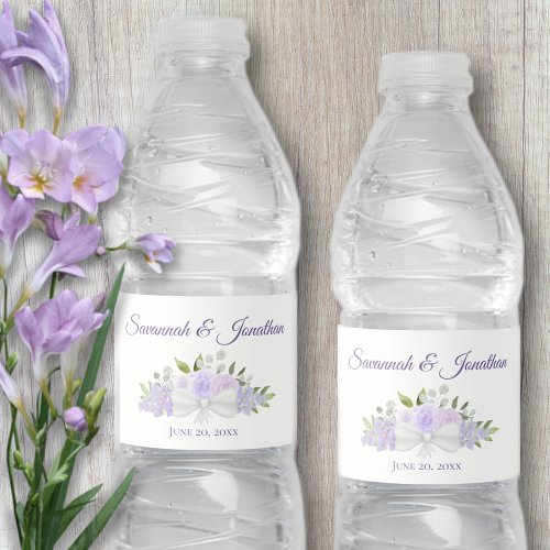 Rustic Lavender Purple Roses  Blossoms Wedding Water Bottle Label