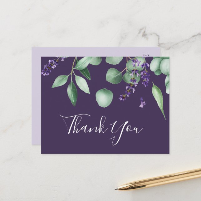 Rustic Lavender | Purple Thank You Postcard (Front/Back In Situ)