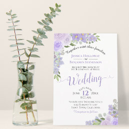 Rustic Lavender Purple Watercolor Floral Wedding Invitation