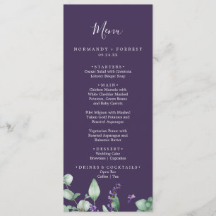 Rustic Lavender Purple Wedding Dinner Menu