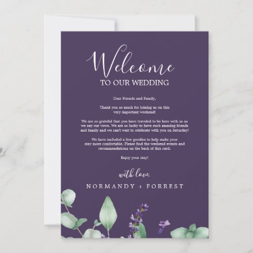 Rustic Lavender Purple Welcome Letter  Itinerary