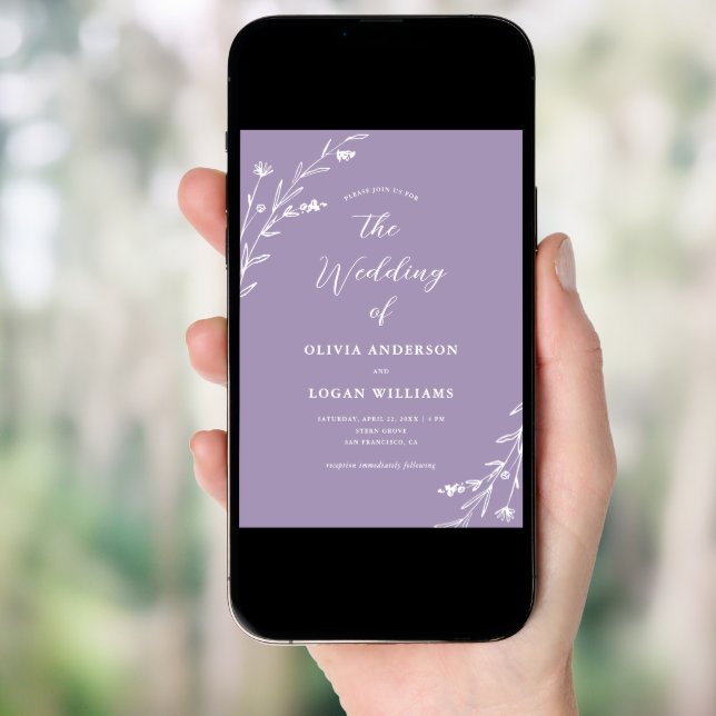 Rustic Lavender Purple Wildflower Boho Wedding Invitation (Front Digital)