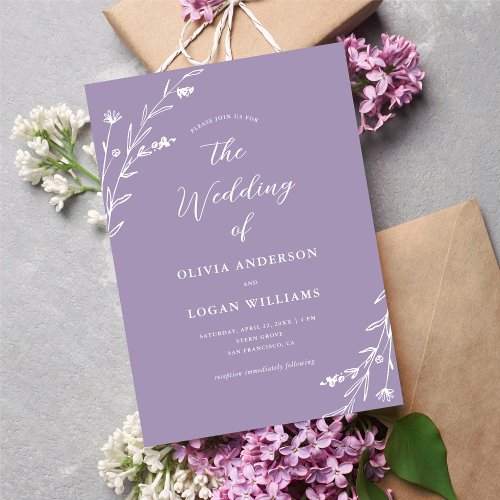 Rustic Lavender Purple Wildflower Boho Wedding Invitation