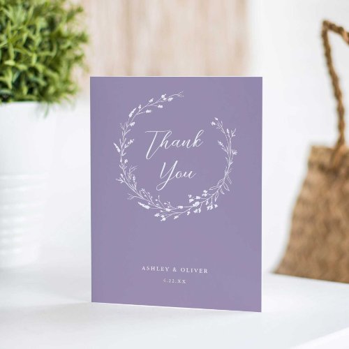 Rustic Lavender Purple Wildflower  Photo Wedding Thank You Card