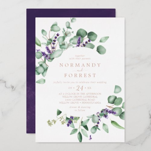 Rustic Lavender  Rose Gold Foil Casual Wedding Foil Invitation