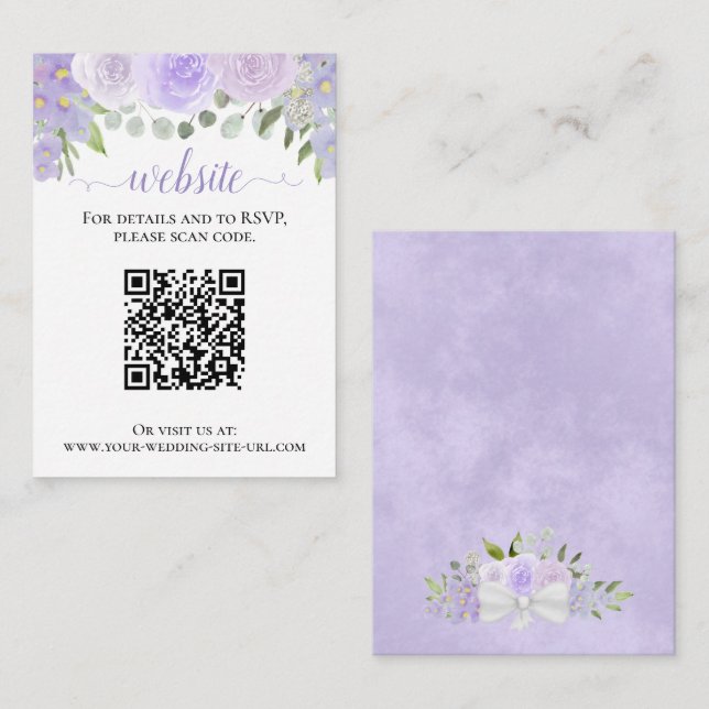 Rustic Lavender Roses Wedding Website QR Code Enclosure Card (Front/Back)