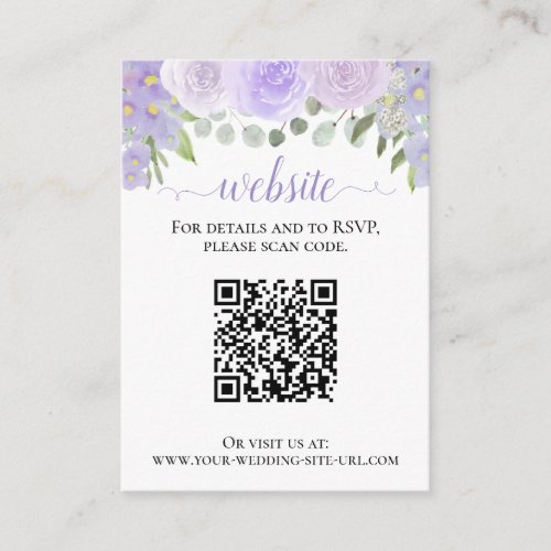 Rustic Lavender Roses Wedding Website QR Code Enclosure Card
