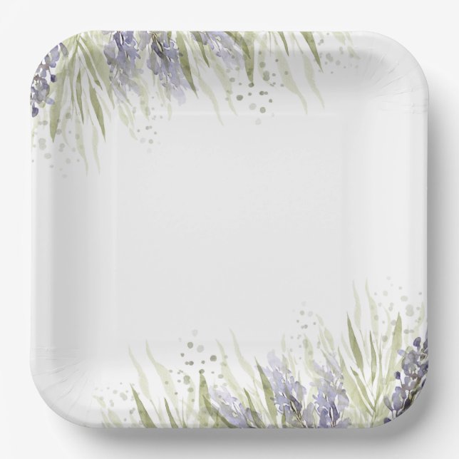 Rustic Lavender & Sage Bridal Shower Paper Plates (Front)