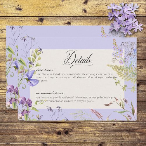 Rustic Lavender Sage Wildflowers Lavender Details Enclosure Card