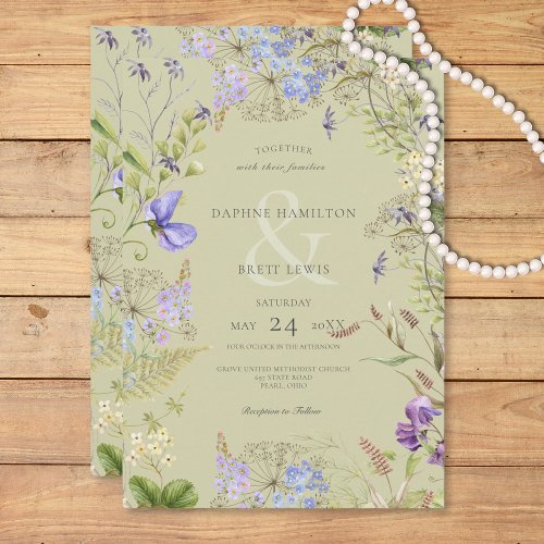 Rustic Lavender  Sage Wildflowers Sage Invitation