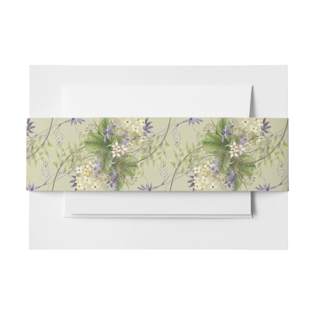 Rustic Lavender & Sage Wildflowers Sage Invitation Belly Band (Front Example)
