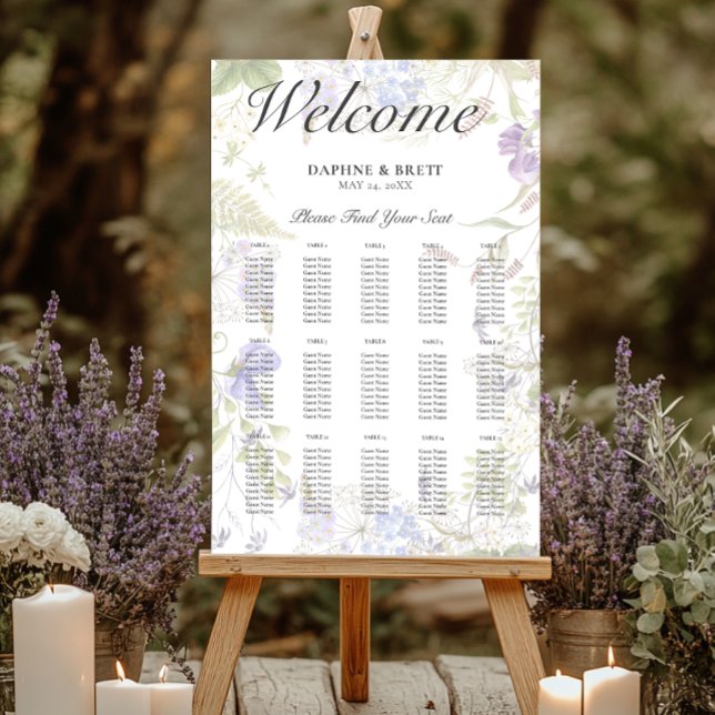 Rustic Lavender & Sage Wildflowers Wedding Seating Foam Board (Creator Uploaded)