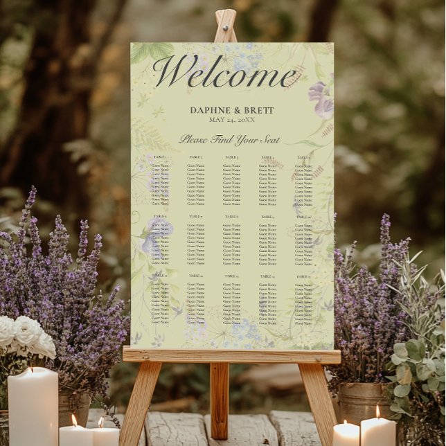 Rustic Lavender & Sage Wildflowers Wedding Seating Foam Board (Creator Uploaded)