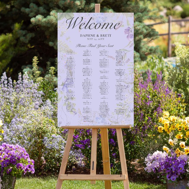 Rustic Lavender & Sage Wildflowers Wedding Seating Foam Board (Rustic Lavender & Sage Wildflowers Wedding Alphabetical Seating Sign)