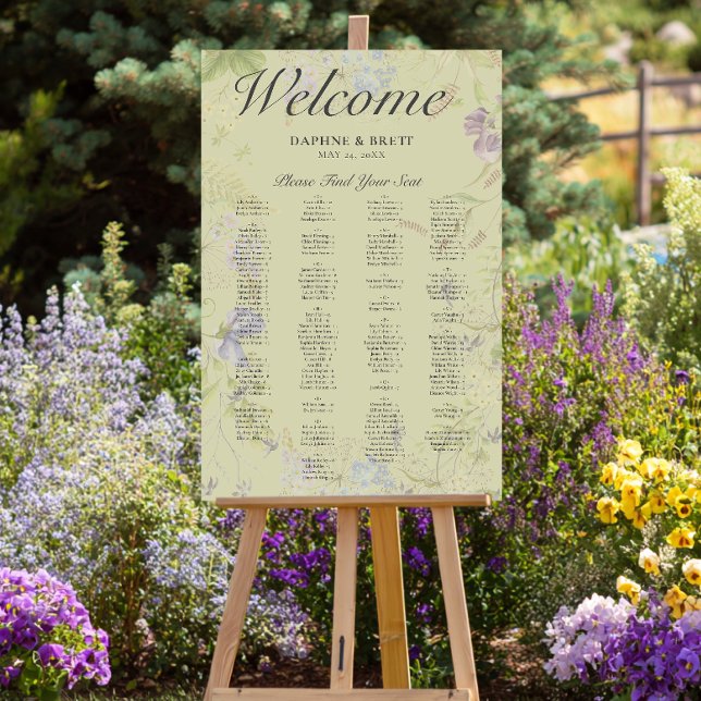Rustic Lavender & Sage Wildflowers Wedding Seating Foam Board (Rustic Lavender & Sage Wildflowers Green Wedding Alphabetical Seating Sign)