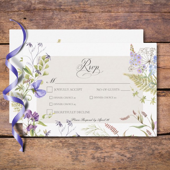 Rustic Lavender & Sage Wildflowers White Dinner RSVP Card (Rustic Lavender & Sage Wildflowers White Dinner RSVP Card)