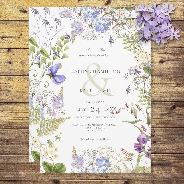 Rustic Lavender & Sage Wildflowers White Invitation (Creator Uploaded)