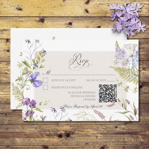 Rustic Lavender  Sage Wildflowers White RSVP Card