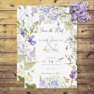 Rustic Lavender & Sage Wildflowers White Save The Date