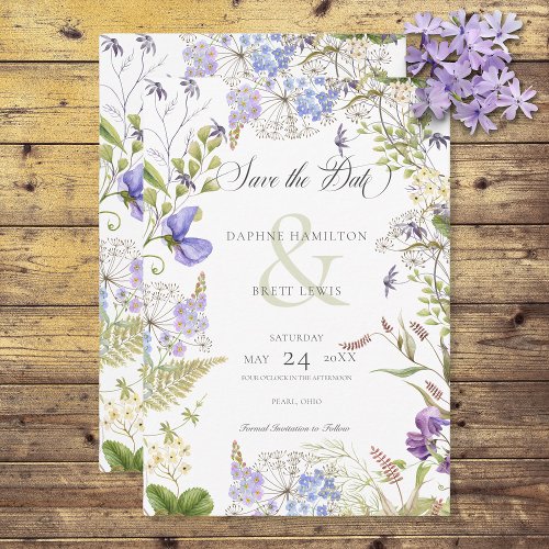 Rustic Lavender  Sage Wildflowers White Save The Date